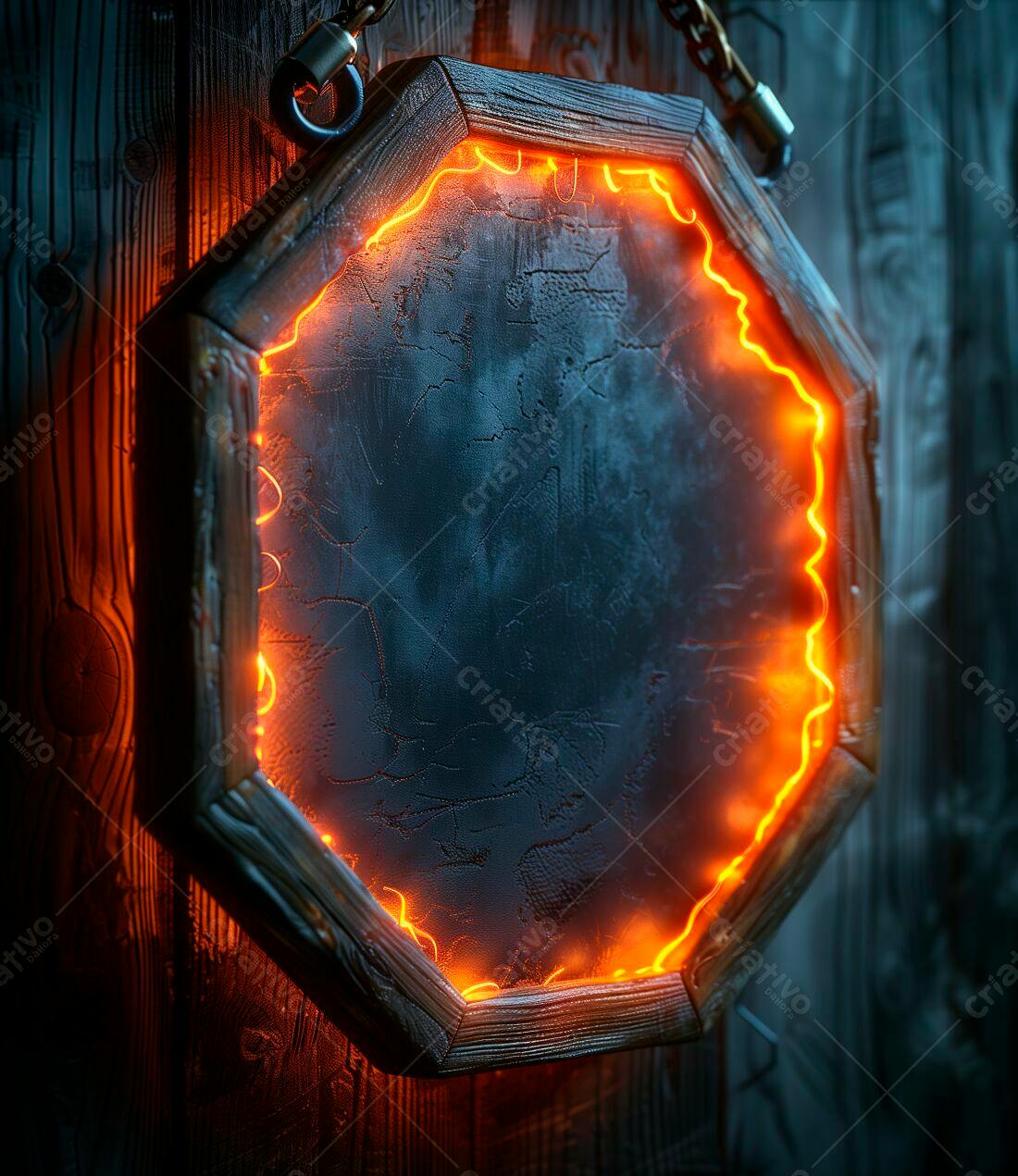Placa de madeira com iluminação laranja