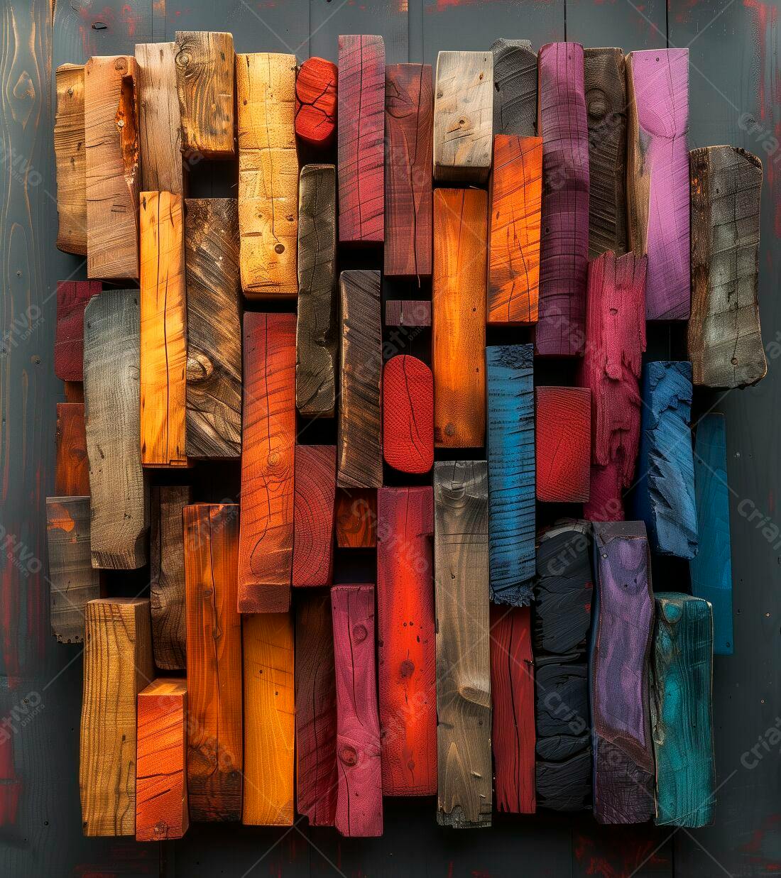 Arte abstrata com blocos de madeira coloridos