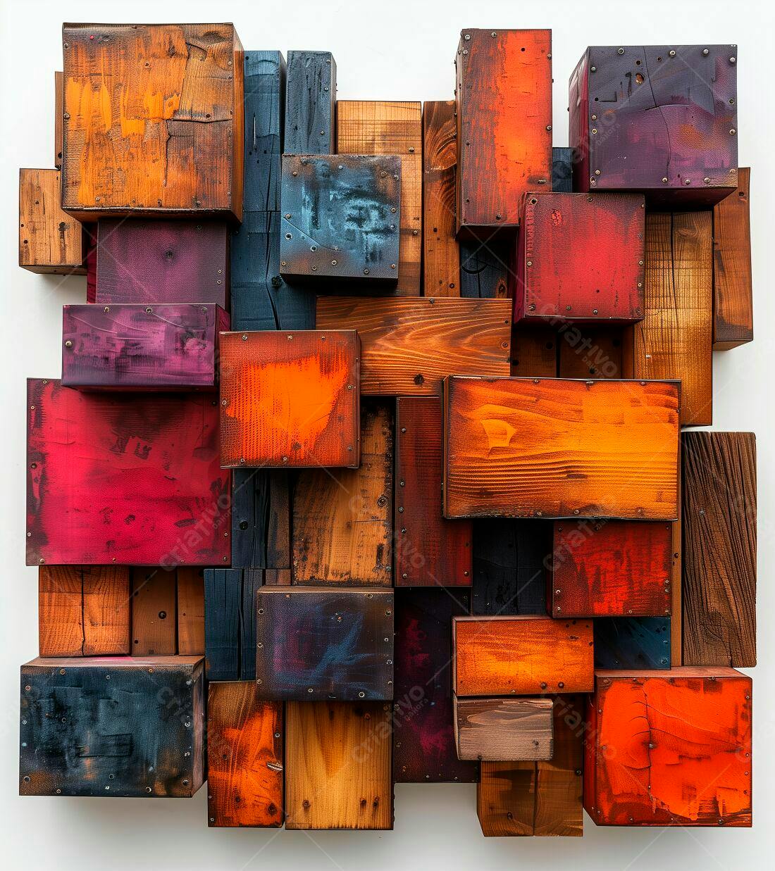 Blocos de madeira coloridos em composição abstrata