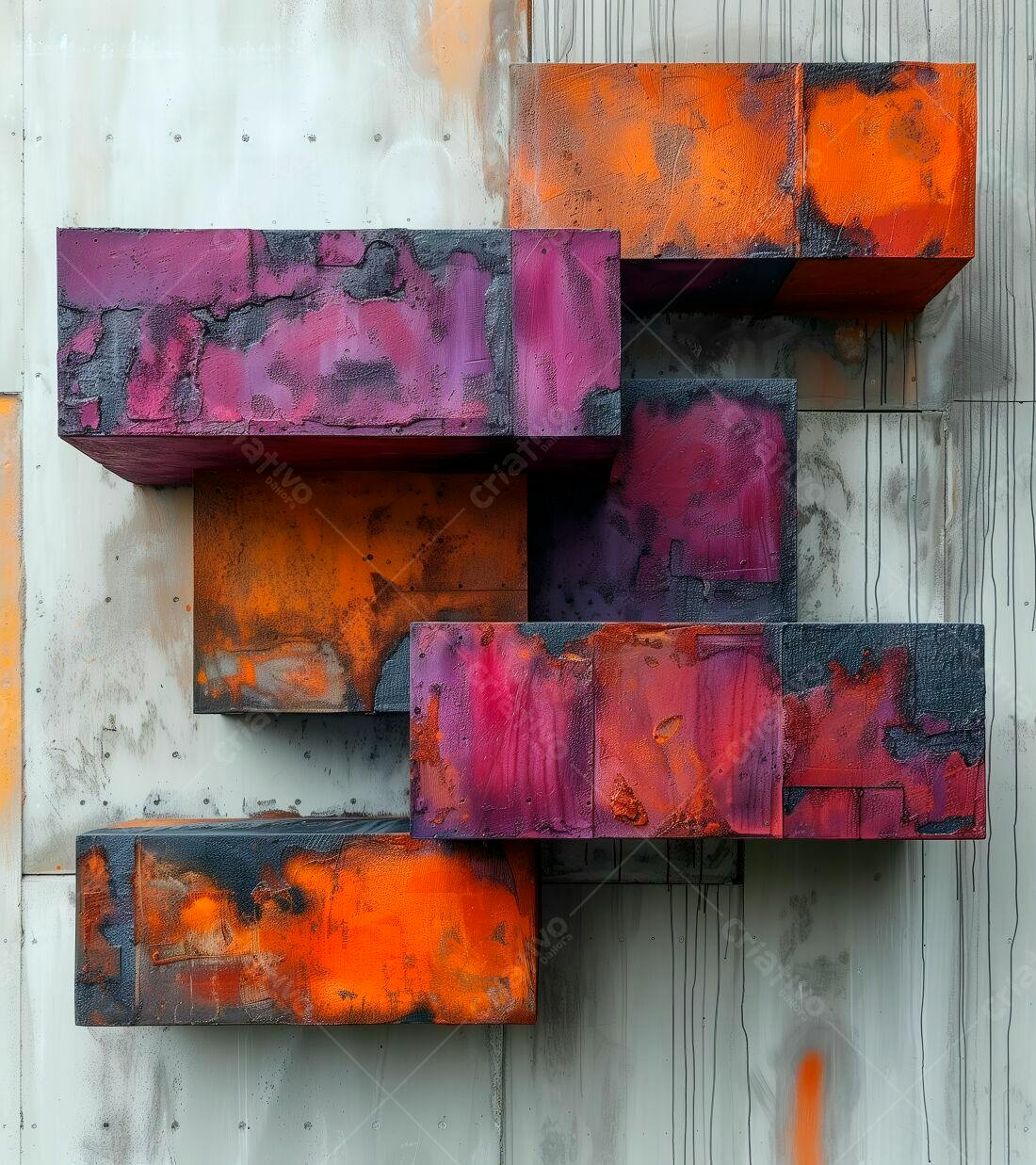 Blocos abstratos em tons roxo e laranja