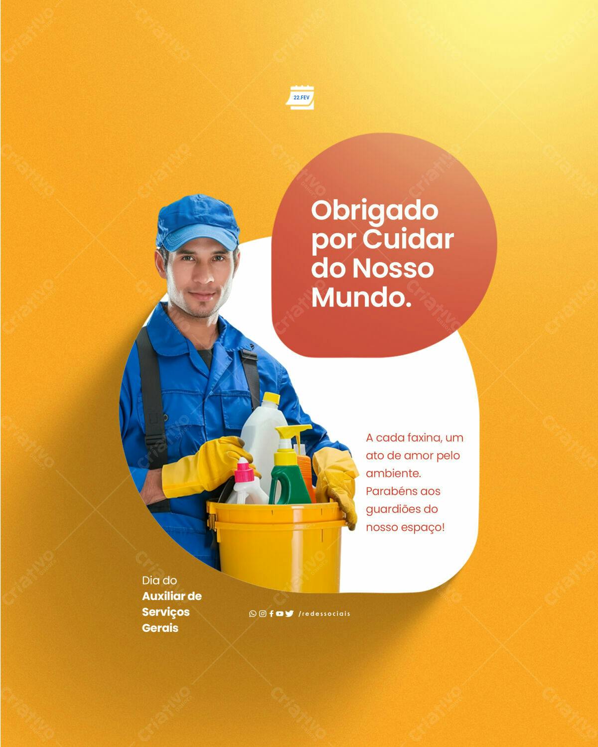 Postagem Dia do Auxiliar de Serviços Gerais PSD Editável
