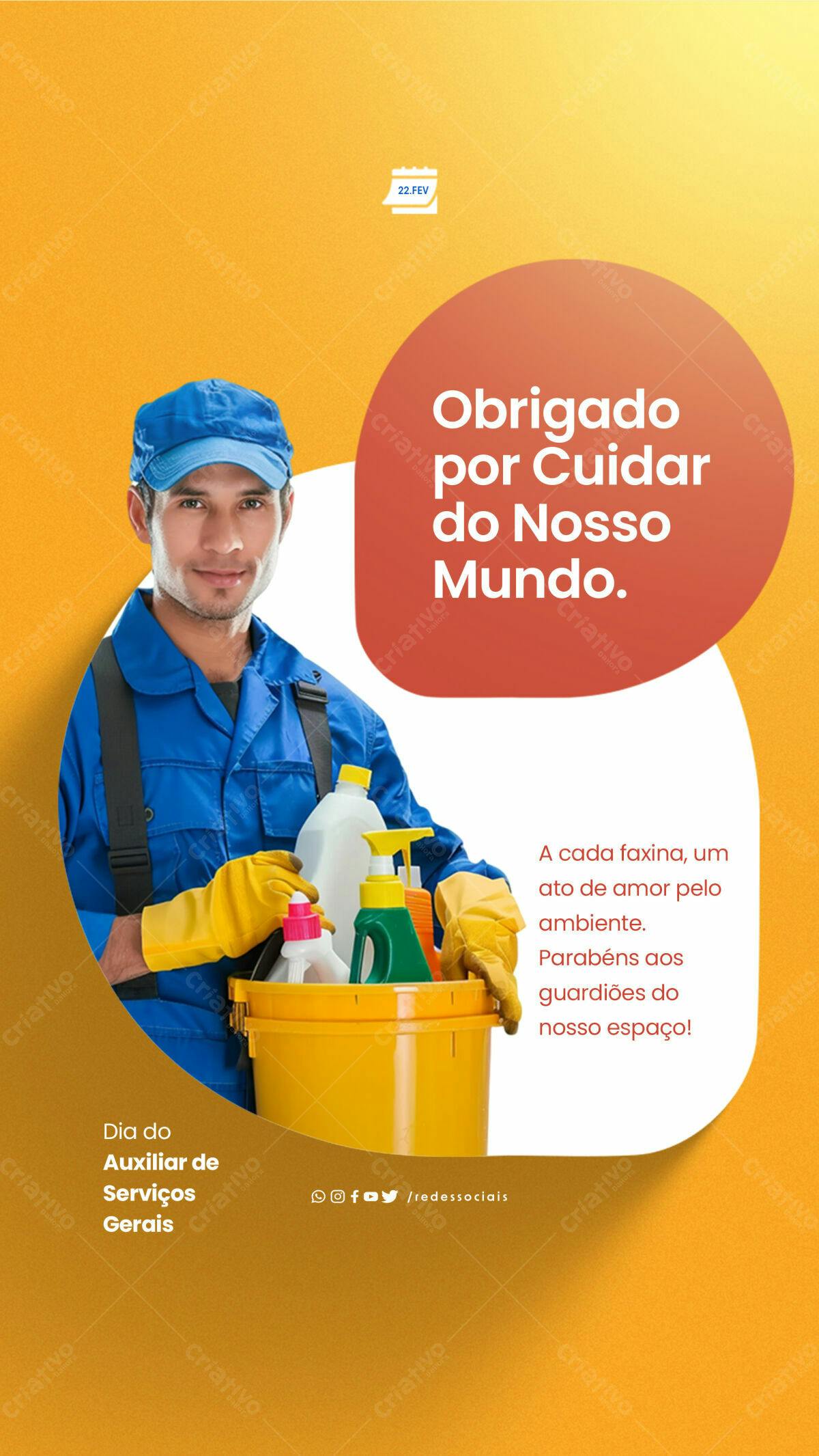 Post para o Dia do Auxiliar de Serviços Gerais PSD Editável