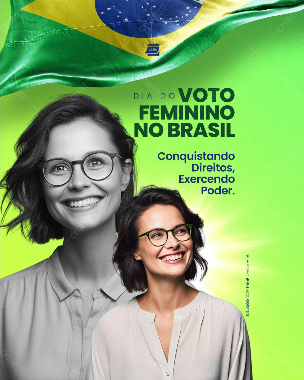 Flyer Dia do Voto Feminino no Brasil PSD Editável