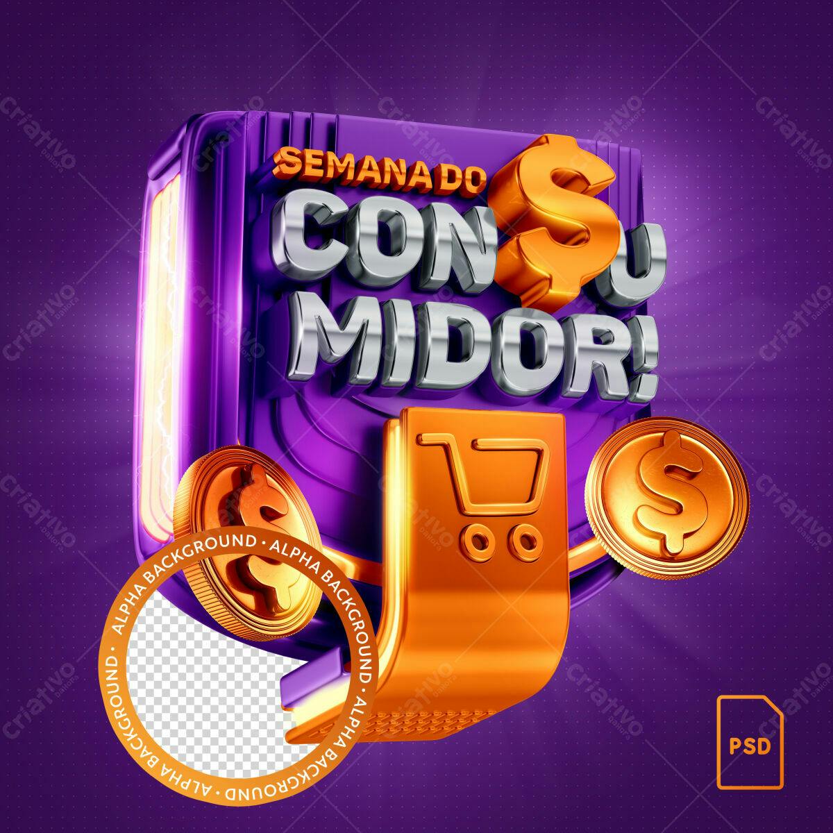 Selo 3D promocional roxo e dourado metalizado