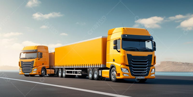 Imagem de um caminhão nas cores amarelo e laranja 1