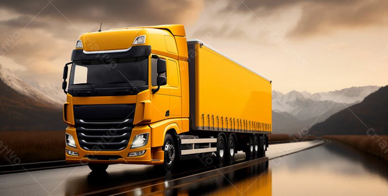 Imagem de um caminhão nas cores amarelo e laranja 2