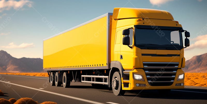 Imagem de um caminhão nas cores amarelo e laranja 4