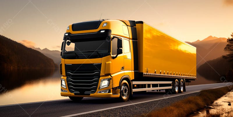 Imagem de um caminhão nas cores amarelo e laranja 6