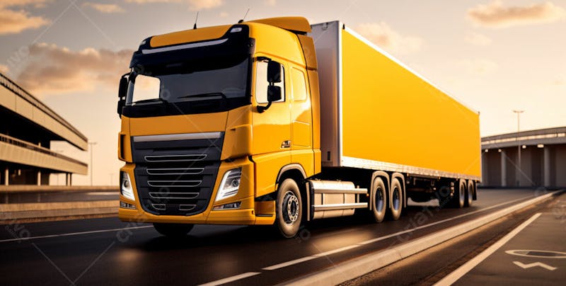Imagem de um caminhão nas cores amarelo e laranja 12