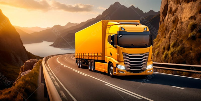 Imagem de um caminhão nas cores amarelo e laranja 19