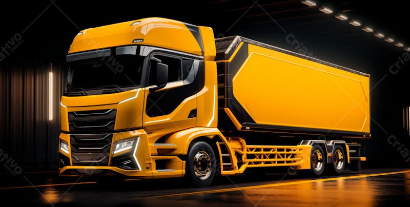 Imagem de um caminhão nas cores amarelo e laranja 20