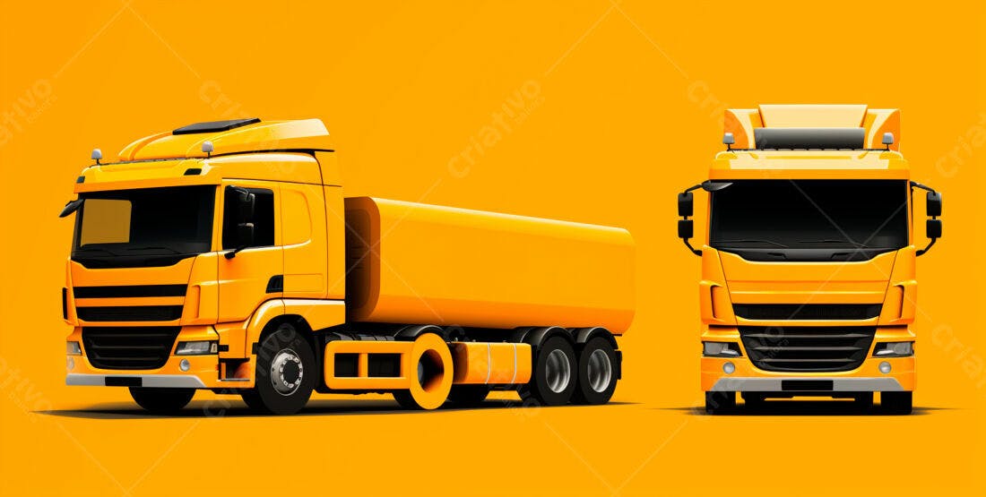 Caminhão tanque amarelo em fundo laranja