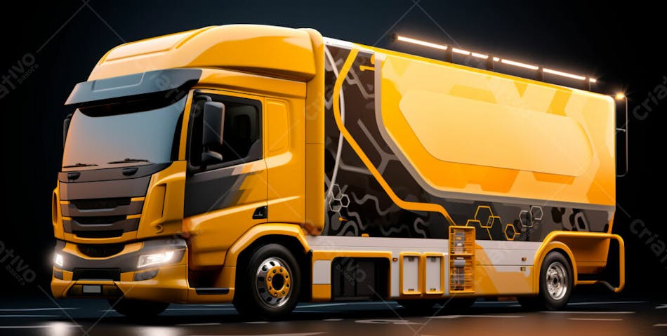 Imagem de um caminhão nas cores amarelo e laranja 22