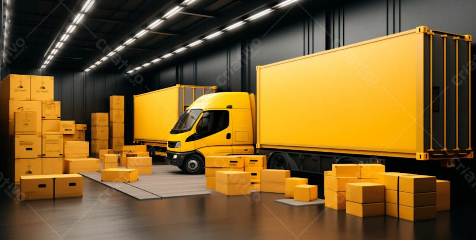 Imagem de um caminhão nas cores amarelo e laranja 24