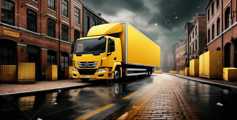 Imagem de um caminhão nas cores amarelo e laranja 25