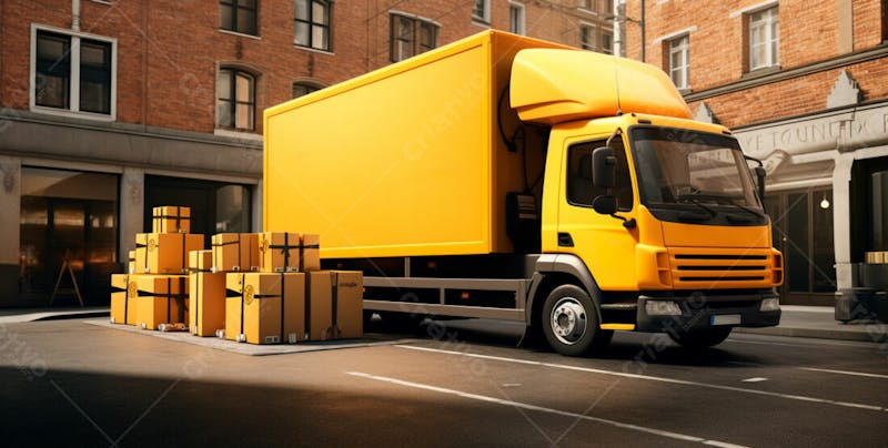 Imagem de um caminhão nas cores amarelo e laranja 26
