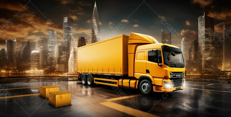 Imagem de um caminhão nas cores amarelo e laranja 27