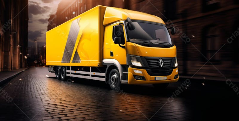 Imagem de um caminhão nas cores amarelo e laranja 28
