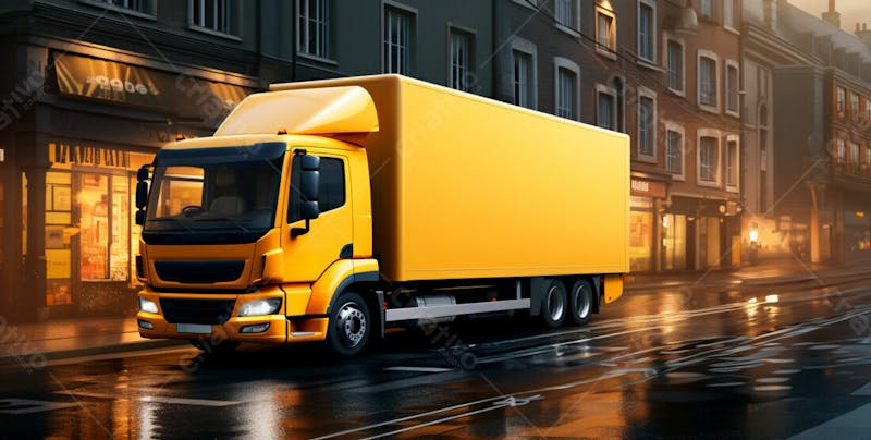 Imagem de um caminhão nas cores amarelo e laranja 29