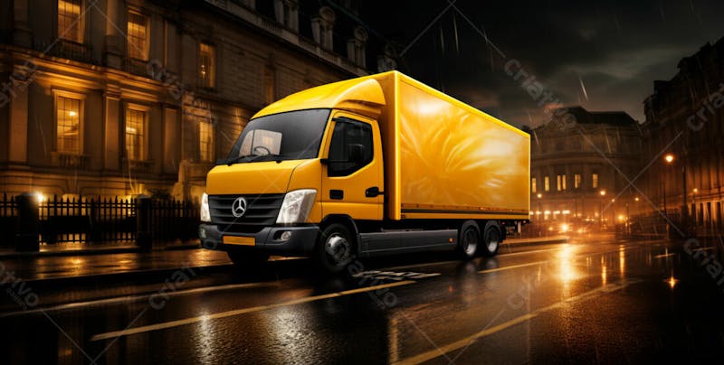 Imagem de um caminhão nas cores amarelo e laranja 30