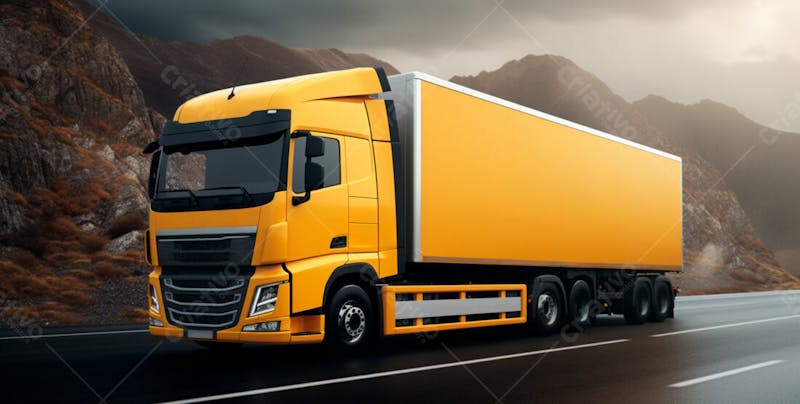Imagem de um caminhão nas cores amarelo e laranja 36