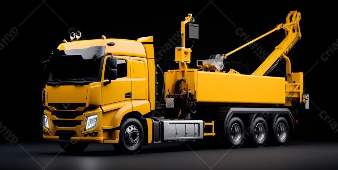 Caminhão guindaste amarelo fundo preto