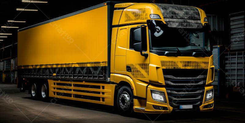 Imagem de um caminhão nas cores amarelo e laranja 44