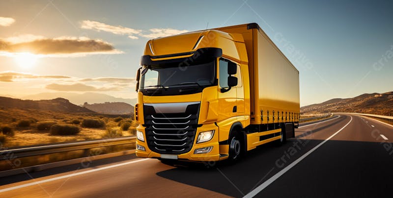 Imagem de um caminhão nas cores amarelo e laranja 45
