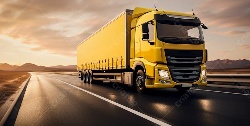 Imagem de um caminhão nas cores amarelo e laranja 46