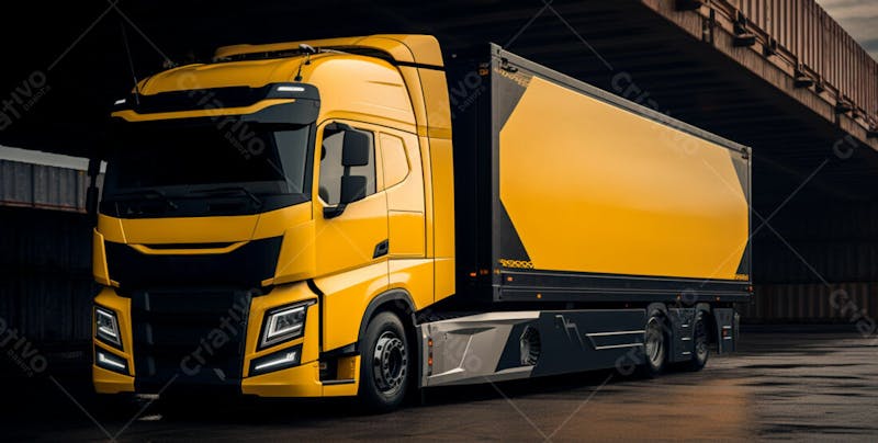 Imagem de um caminhão nas cores amarelo e laranja 48