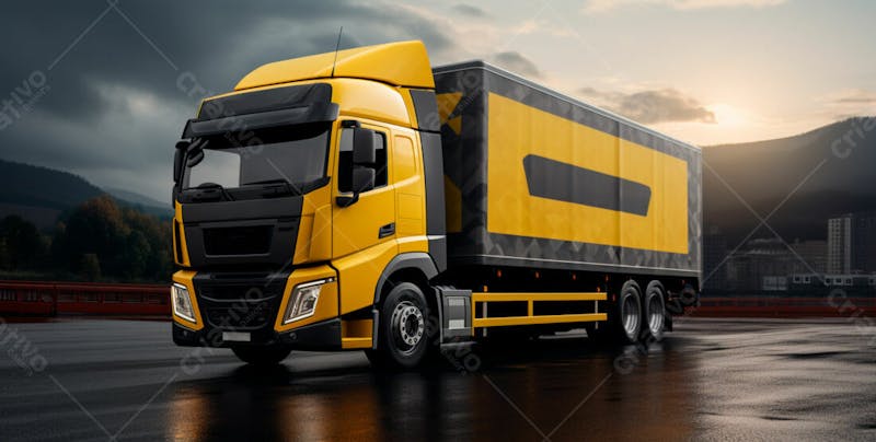 Imagem de um caminhão nas cores amarelo e laranja 50