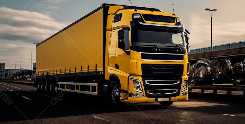 Imagem de um caminhão nas cores amarelo e laranja 51