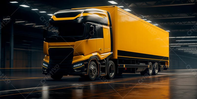 Imagem de um caminhão nas cores amarelo e laranja 56