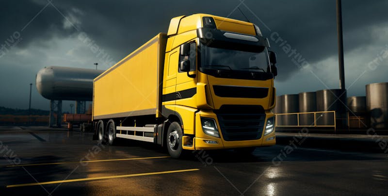 Imagem de um caminhão nas cores amarelo e laranja 59
