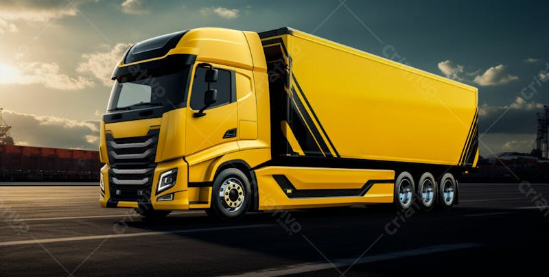 Imagem de um caminhão nas cores amarelo e laranja 61