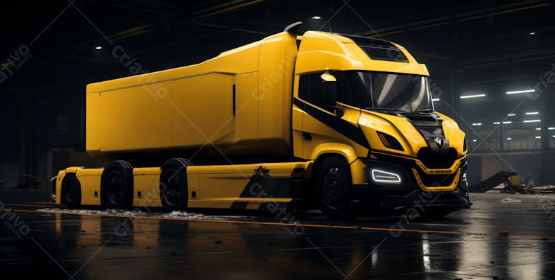 Imagem de um caminhão nas cores amarelo e laranja 63