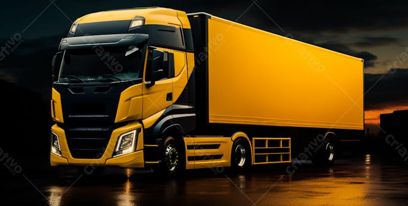 Imagem de um caminhão nas cores amarelo e laranja 64