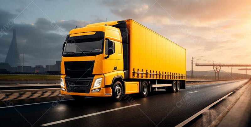 Imagem de um caminhão nas cores amarelo e laranja 65