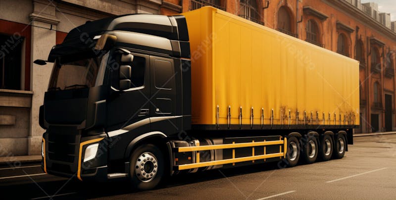 Imagem de um caminhão nas cores amarelo e laranja 66
