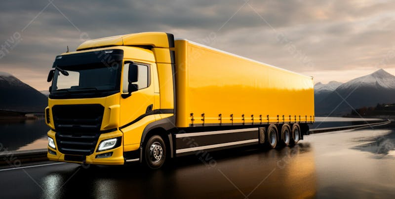 Imagem de um caminhão nas cores amarelo e laranja 68