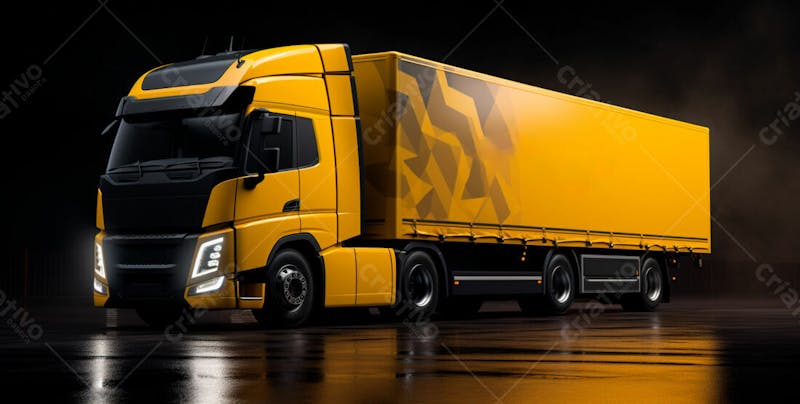 Imagem de um caminhão nas cores amarelo e laranja 69