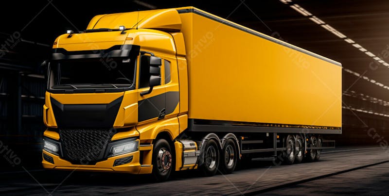 Imagem de um caminhão nas cores amarelo e laranja 71