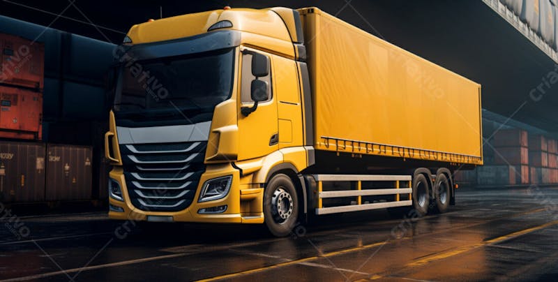 Imagem de um caminhão nas cores amarelo e laranja 72