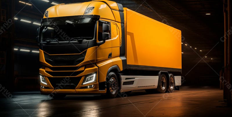 Imagem de um caminhão nas cores amarelo e laranja 74