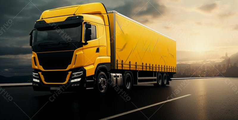 Imagem de um caminhão nas cores amarelo e laranja 75