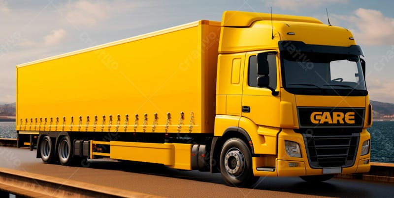 Imagem de um caminhão nas cores amarelo e laranja 76