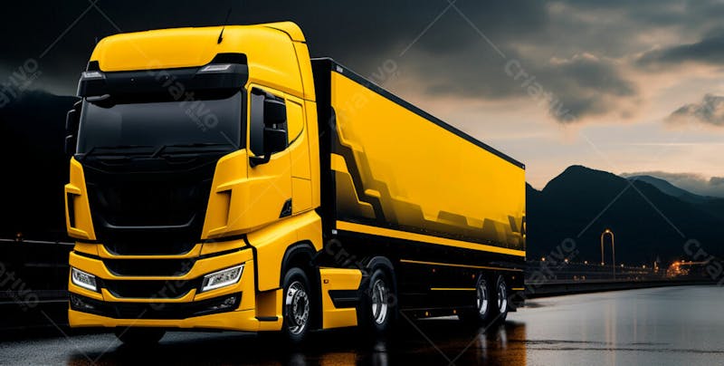 Imagem de um caminhão nas cores amarelo e laranja 77