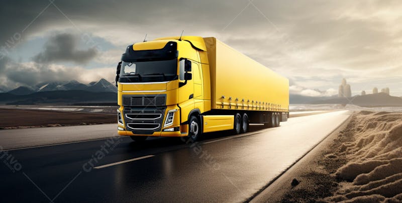 Imagem de um caminhão nas cores amarelo e laranja 78
