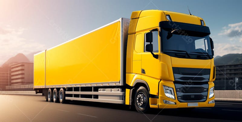 Imagem de um caminhão nas cores amarelo e laranja 79