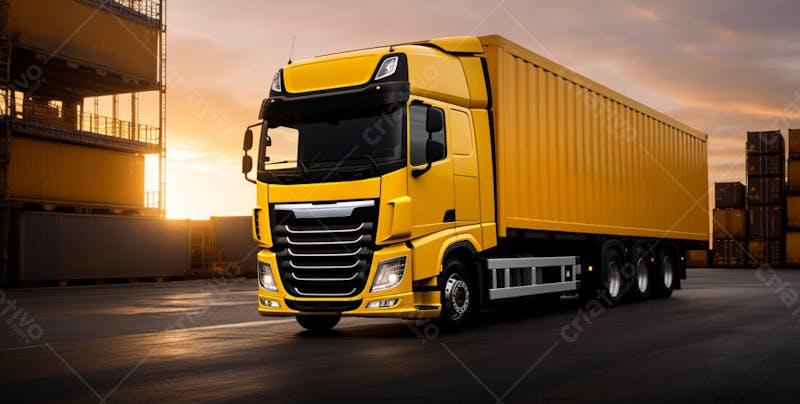 Imagem de um caminhão nas cores amarelo e laranja 81